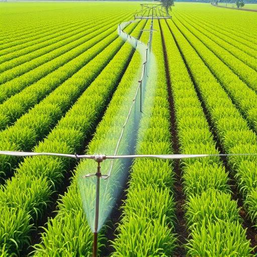 Campo coltivato con moderne tecniche di agricoltura di precisione e irrigazione.