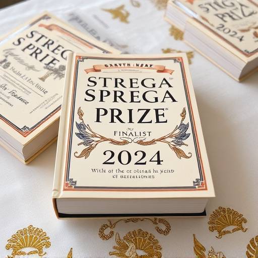 Copertine dei libri finalisti al Premio Strega 2024 disposte su un tavolo.