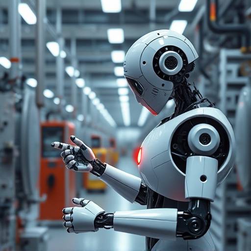 Robot che lavora in una fabbrica