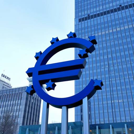 Sede della Banca Centrale Europea a Francoforte con il logo ben visibile.