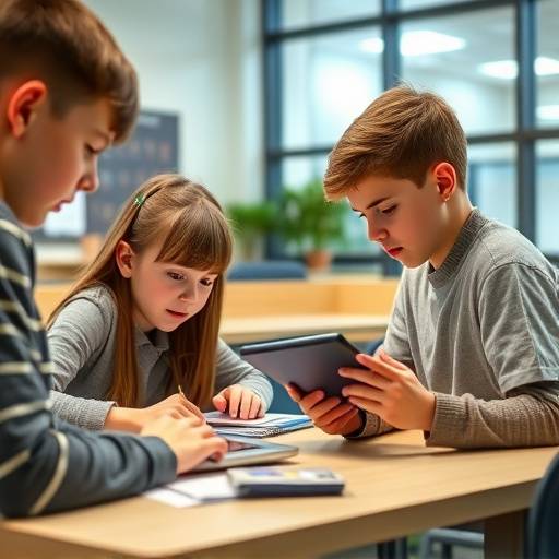 Studenti che utilizzano tablet e computer in una classe moderna, simbolo di innovazione e digitalizzazione nell'istruzione