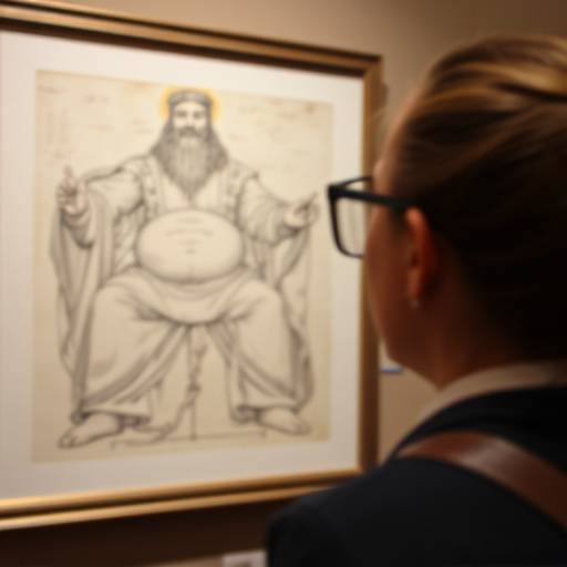 Un visitatore osserva da vicino un disegno di Leonardo da Vinci esposto alla mostra di Firenze.
